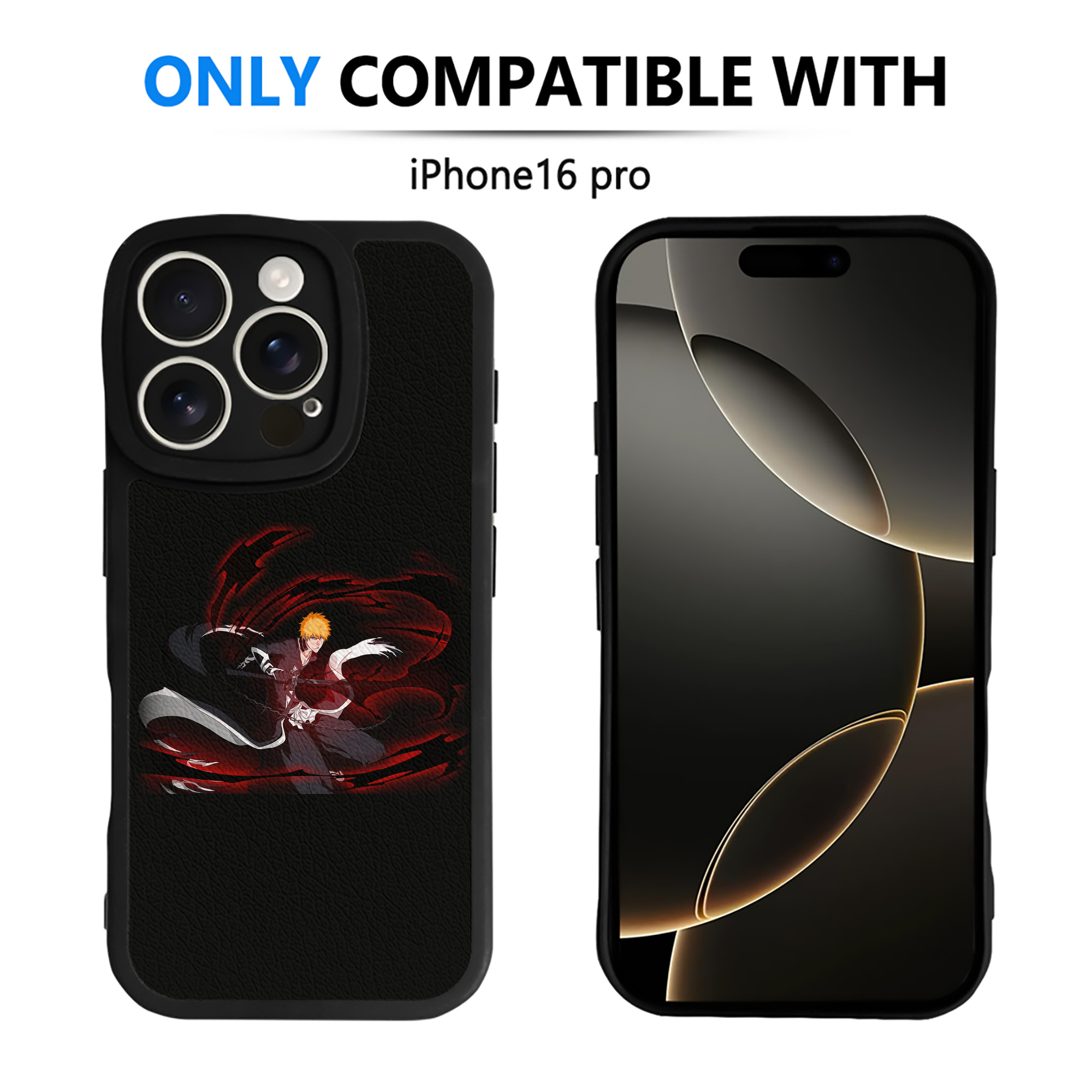 （画像用） ブリーチ 黒崎一護（くろさき いちご）BLEACH Kurosaki Ichigo 【iPhone 16シリーズ対応】シリコンスマホケース（レザー調） 材質：シリコン